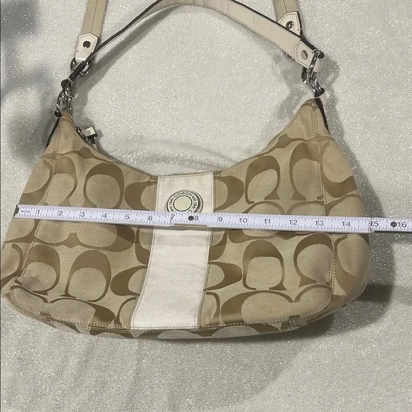 Coach Beige and White Signature Shoulder Bag - Picture 10 of 10